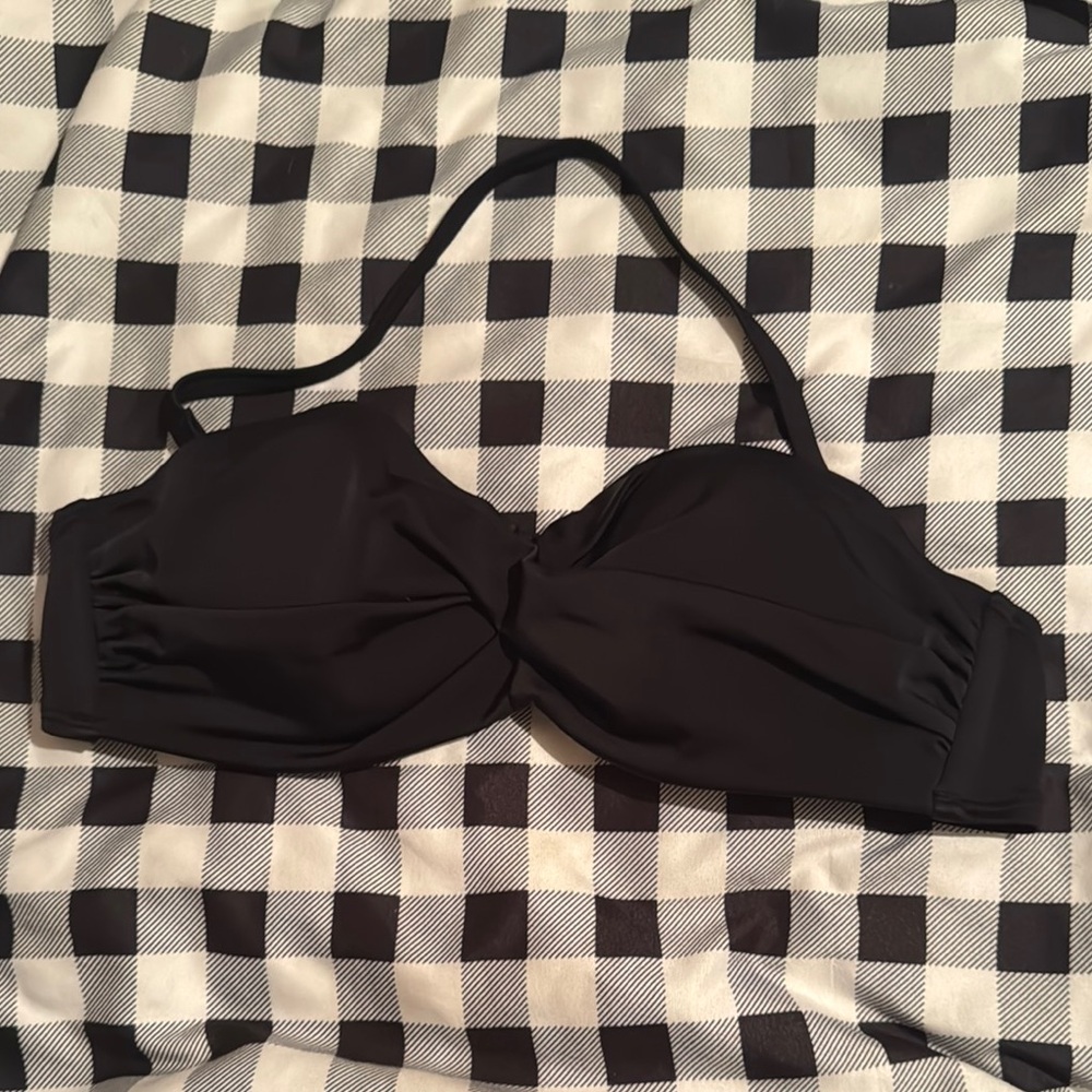 Black Halter Bikini Top with Textured Finish